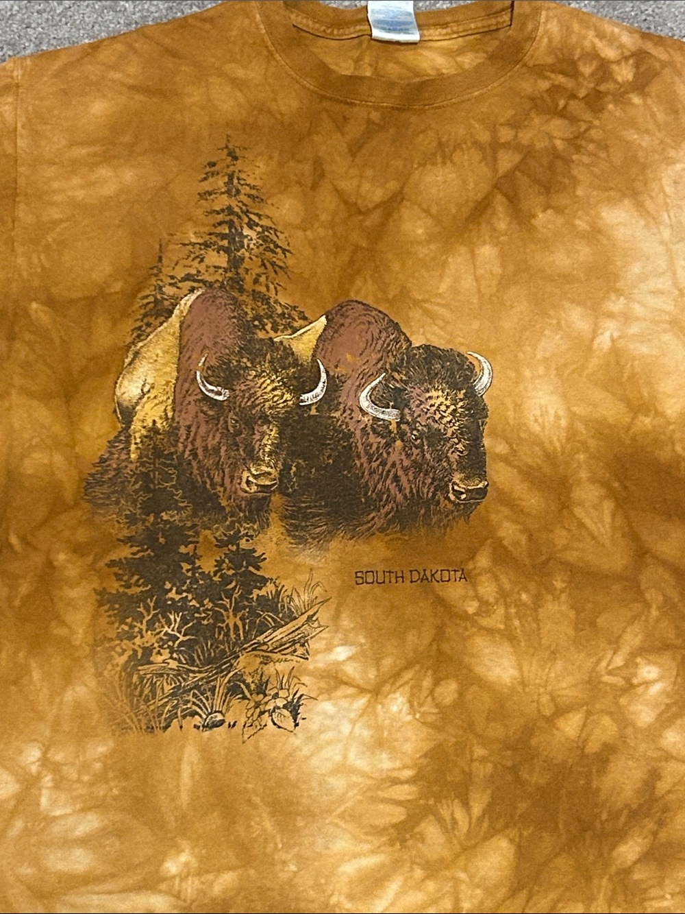 Tie-Dye Buffalo Graphic Tee - Mustard Brown - Picture 2 of 3